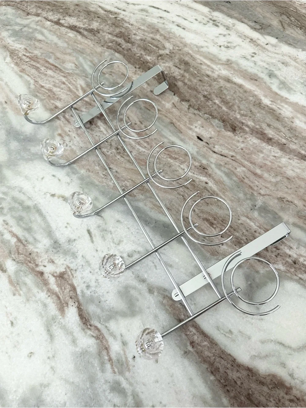 Over the Door Hanging Rack with 5 Faux Crystal Knobs Hooks